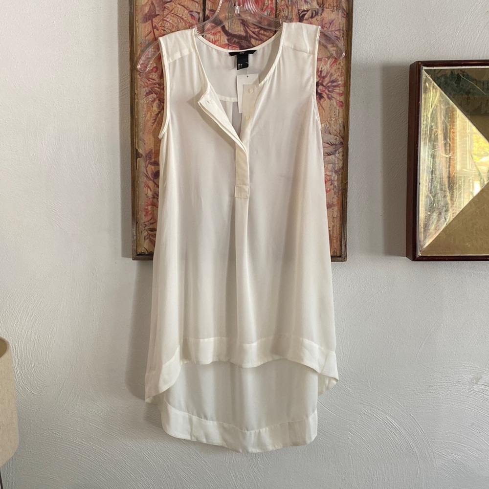 NEW H&M HM BOHO SLEEVELESS OVERSIZED BLOUSE TANK TOP BLOUSE IVORY 2